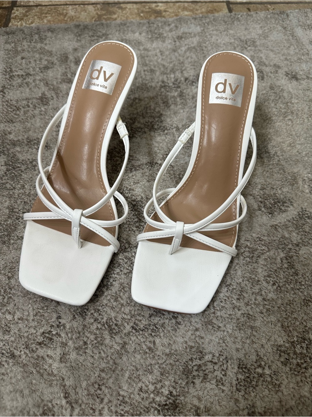 Dolce Vita White Strappy Square Toe Heeled Sandals - Picture 2 of 6